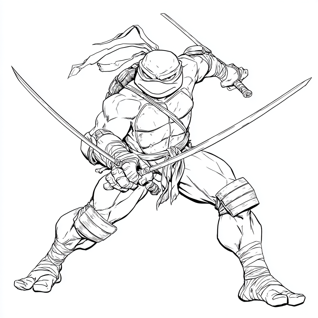 Ninja Turtle coloring page – Raphael Sai Raphael Action Pose W