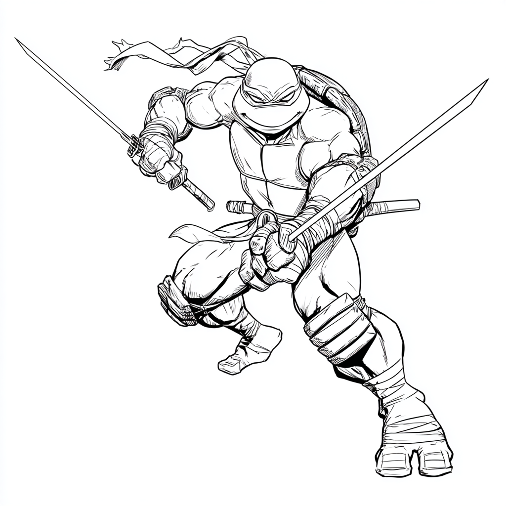 Ninja Turtle coloring page – Raphael Sai Raphael Action Pose W