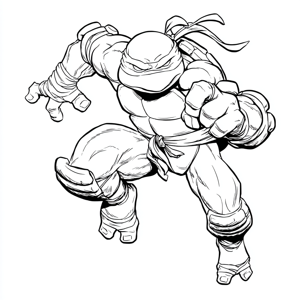 Ninja Turtle coloring page – Turtle Action Jump Jumping Pose S