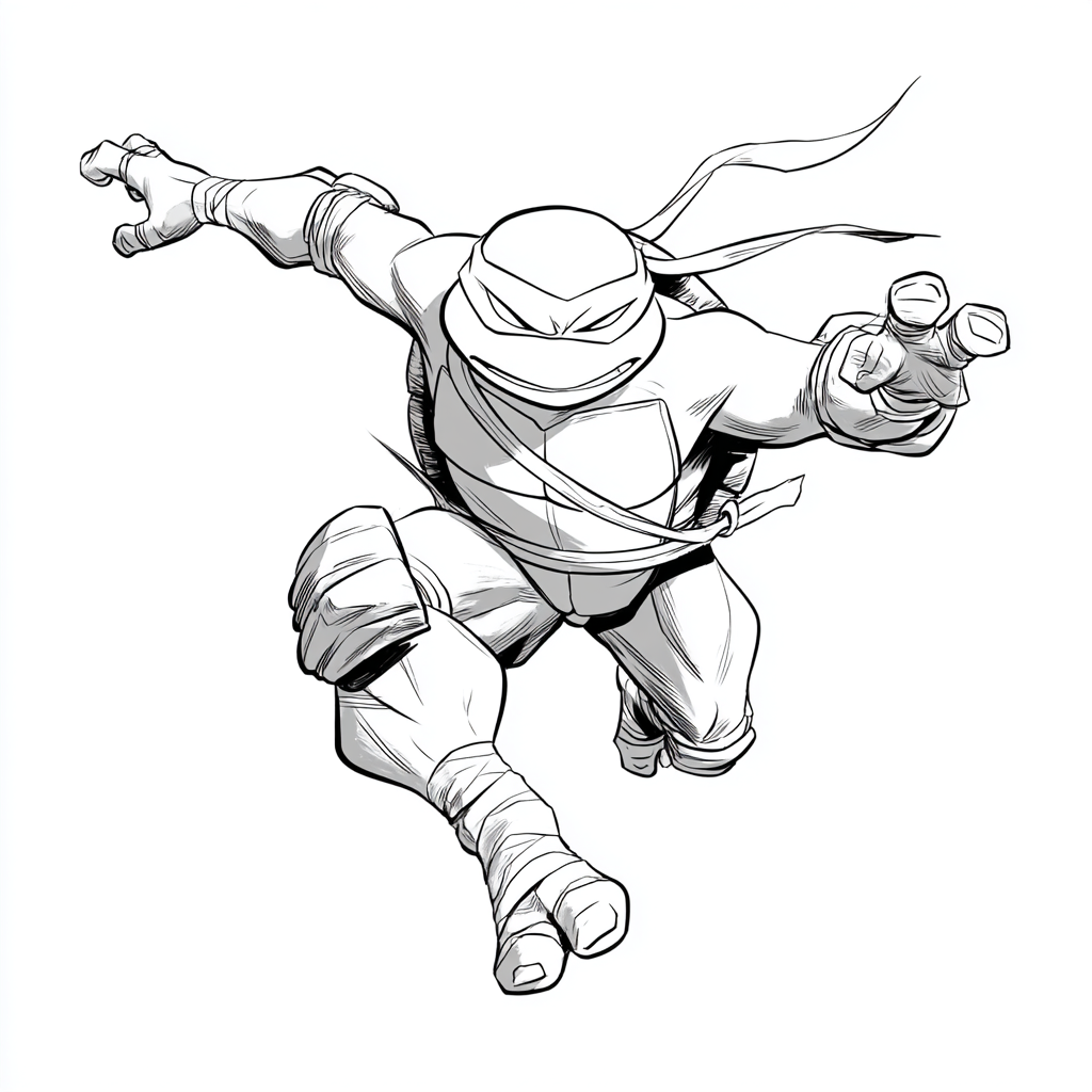 Ninja Turtle coloring page – Turtle Action Jump Jumping Pose S