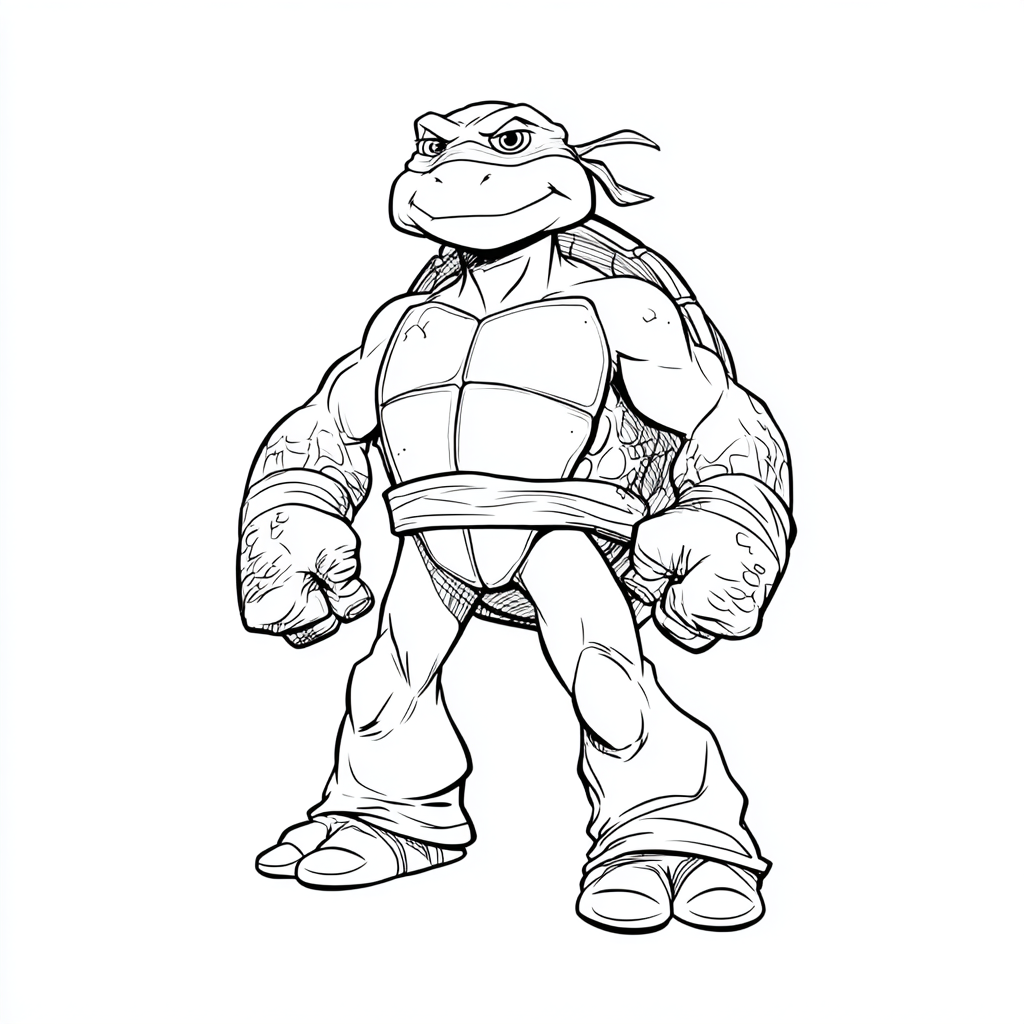Ninja Turtle coloring page – Turtle Cartoon Style Rounded Cart