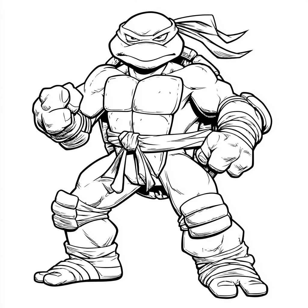 Ninja Turtle coloring page – Turtle Cartoon Style Rounded Cart