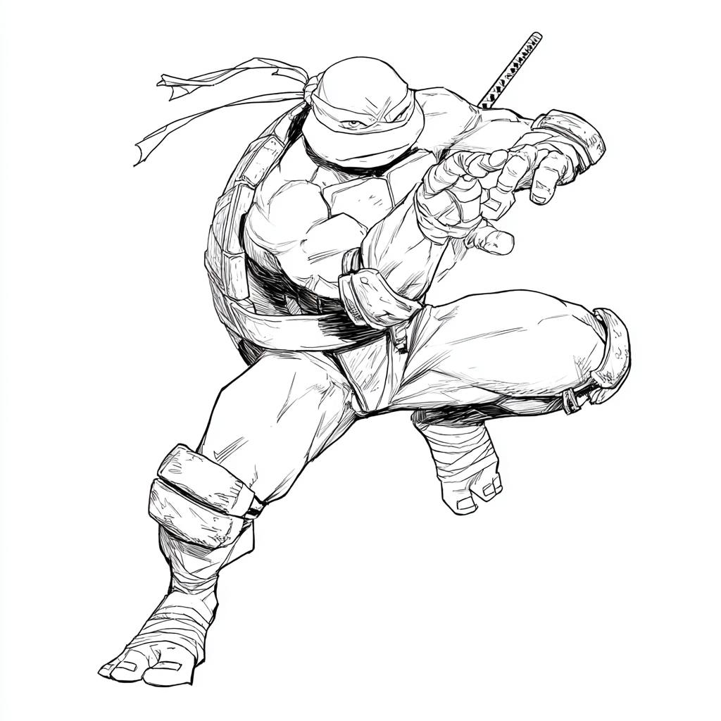 Ninja Turtle coloring page – Turtle Fighting Pose Dynamic But