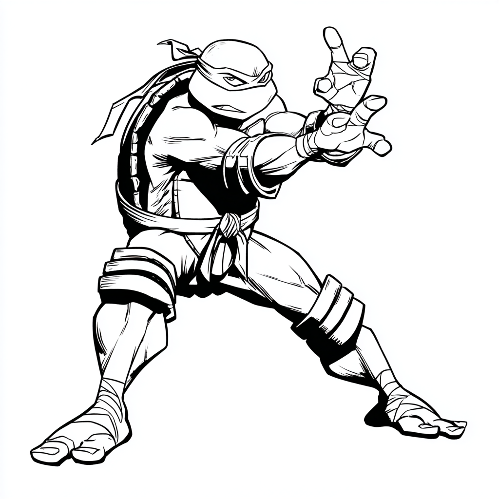 Ninja Turtle coloring page – Turtle Fighting Pose Dynamic But