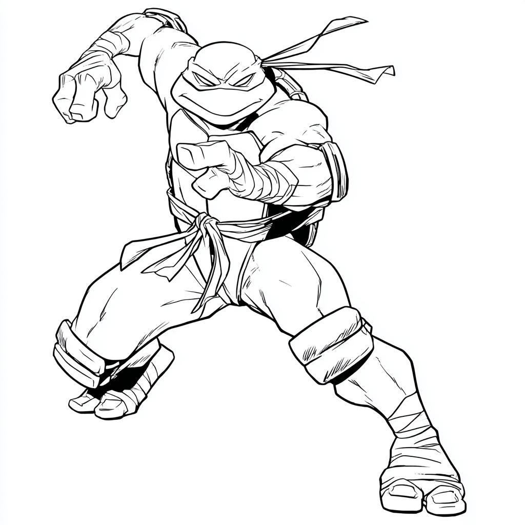 Ninja Turtle coloring page – Turtle Fighting Pose Dynamic But