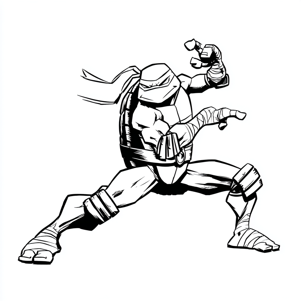 Ninja Turtle coloring page – Turtle Fighting Pose Dynamic But
