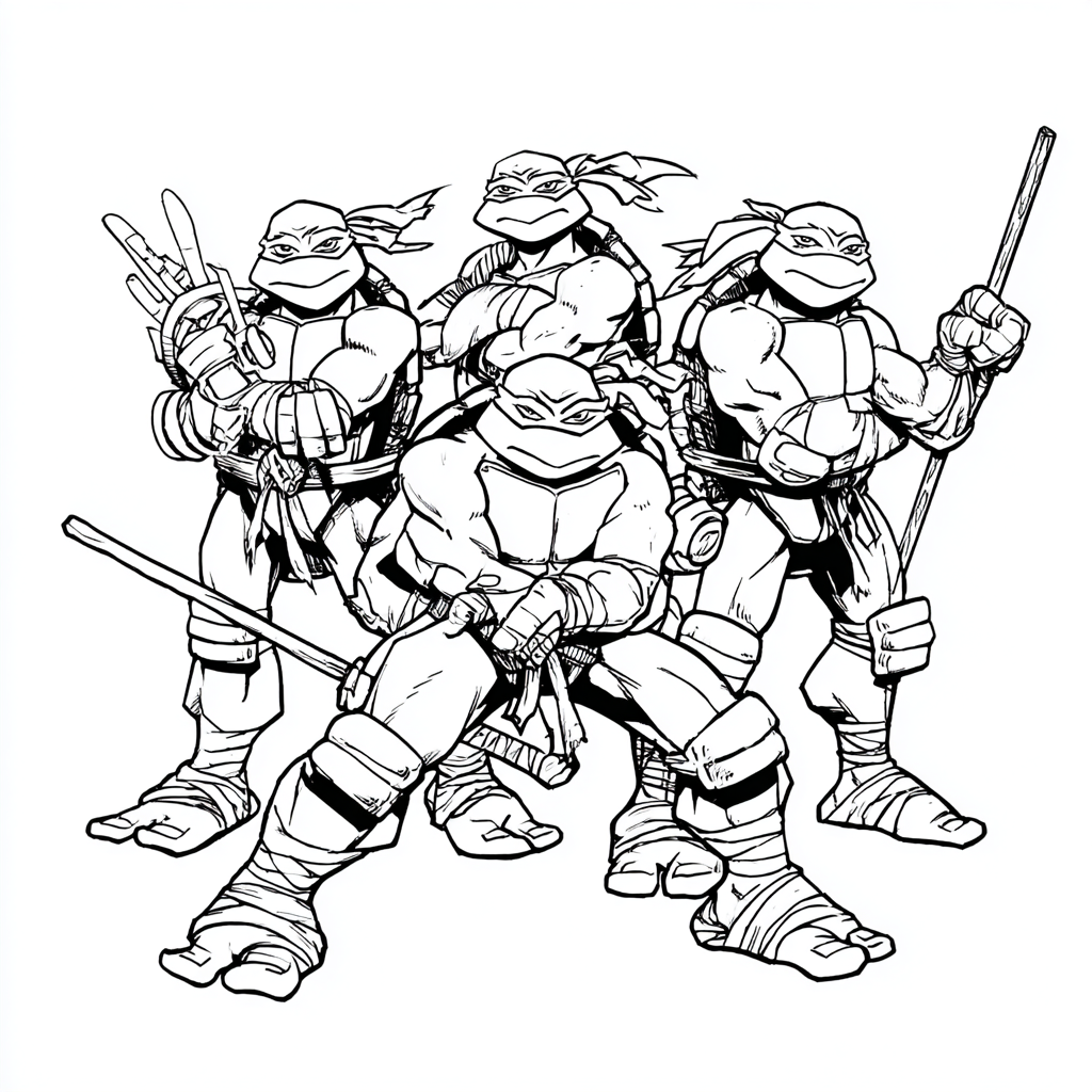 Ninja Turtle coloring page – Turtle Group All Four Ninja Turtl