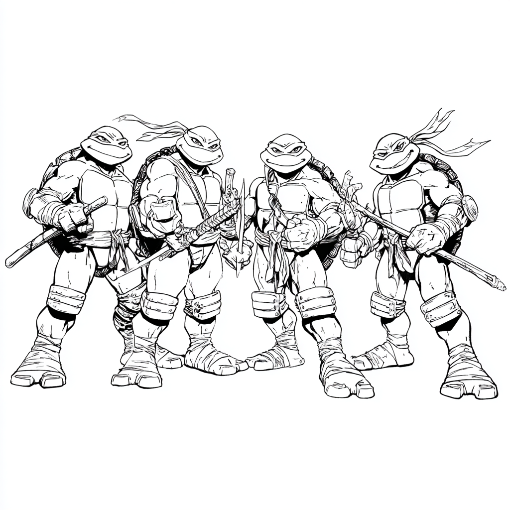 Ninja Turtle coloring page – Turtle Group All Four Ninja Turtl