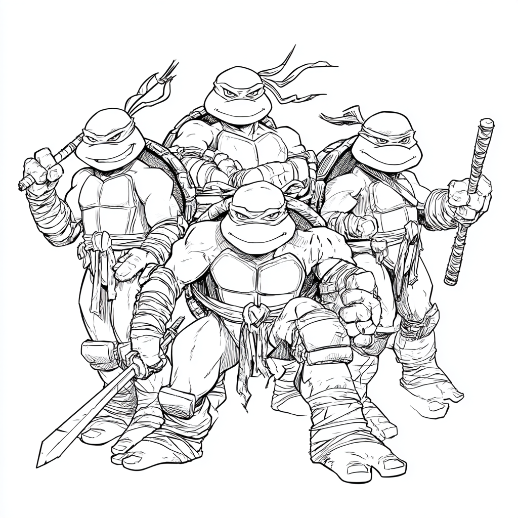 Ninja Turtle coloring page – Turtle Group All Four Ninja Turtl