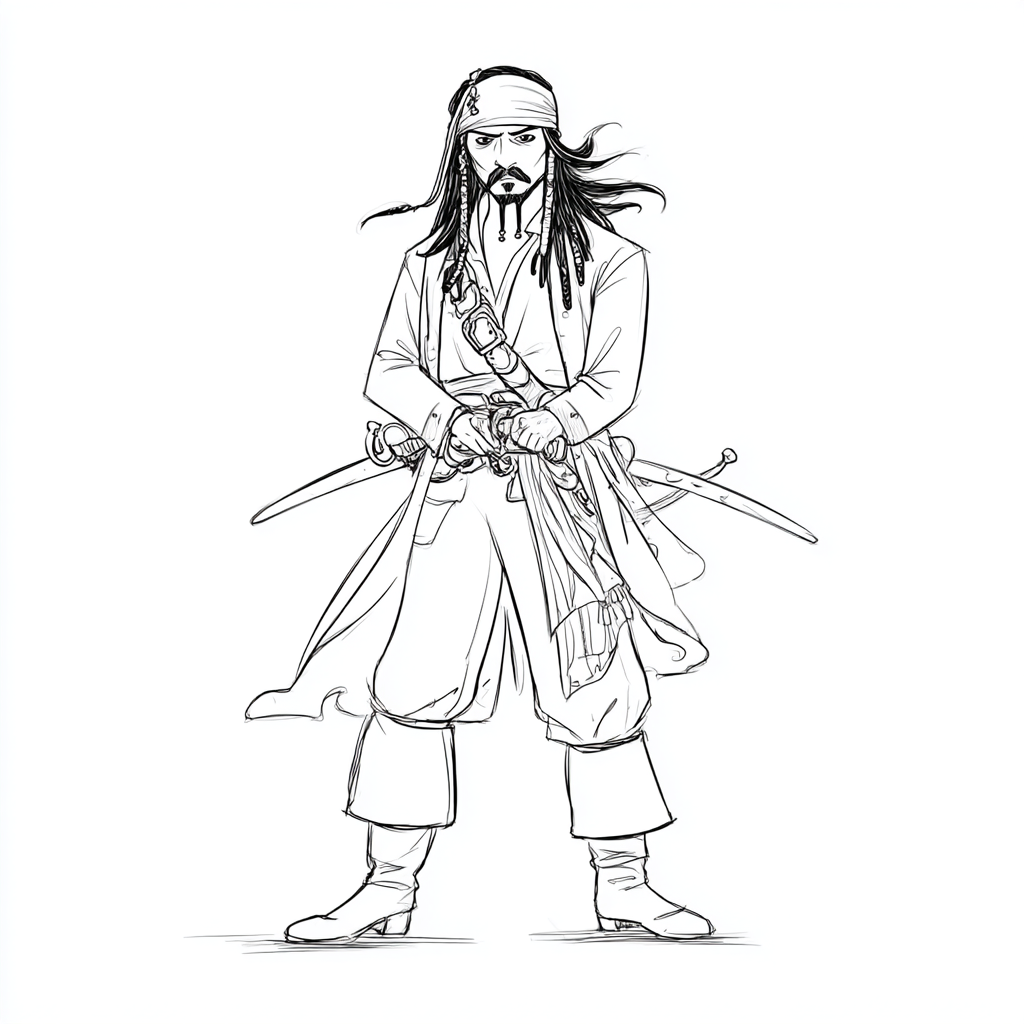 Pirate coloring page – Captain Jack Sparrow Simplified Jack Sp