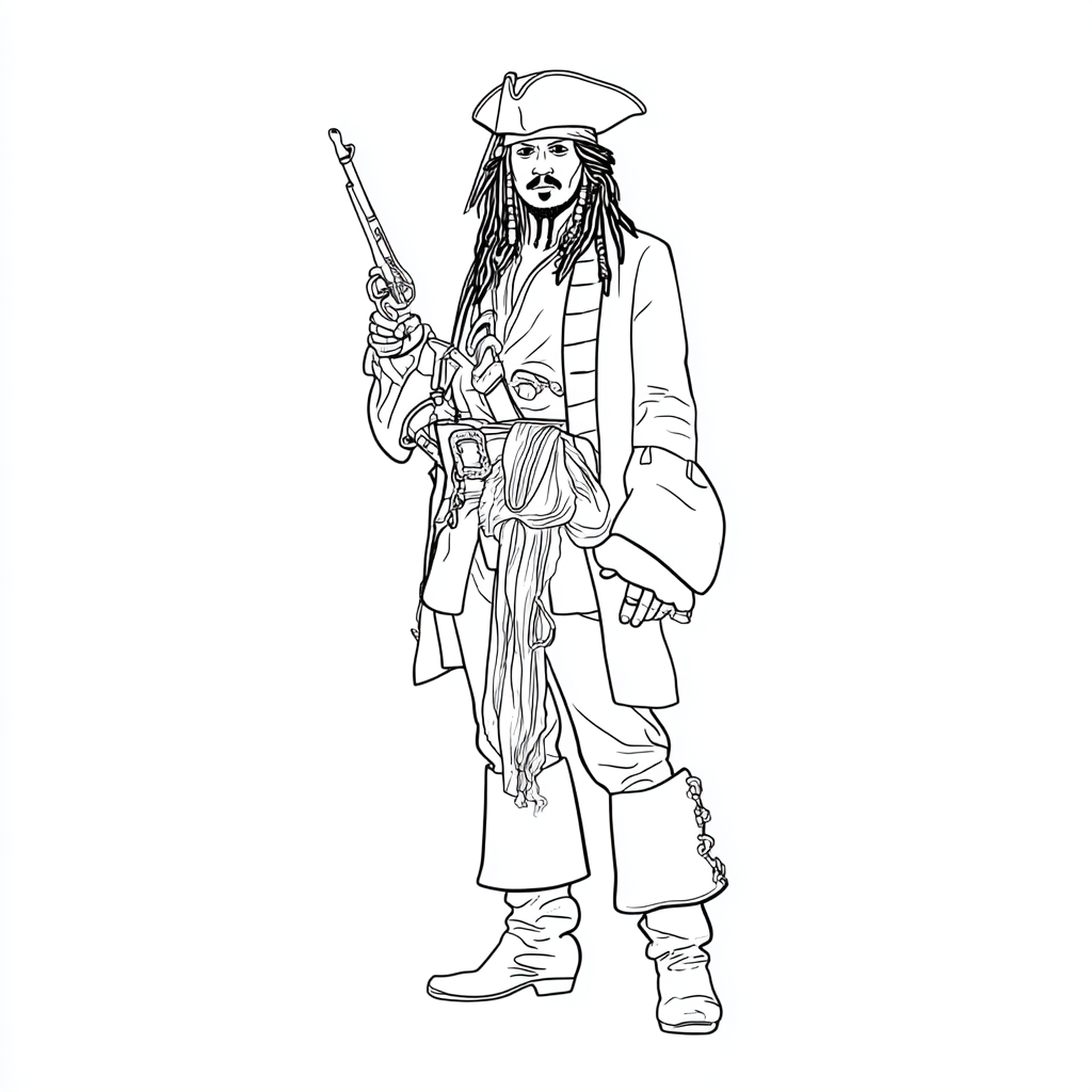 Pirate coloring page – Captain Jack Sparrow Simplified Jack Sp