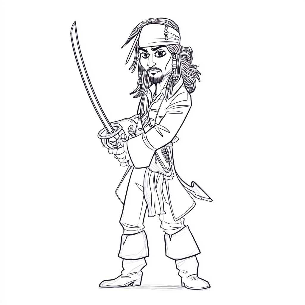 Pirate coloring page – Captain Jack Sparrow Simplified Jack Sp