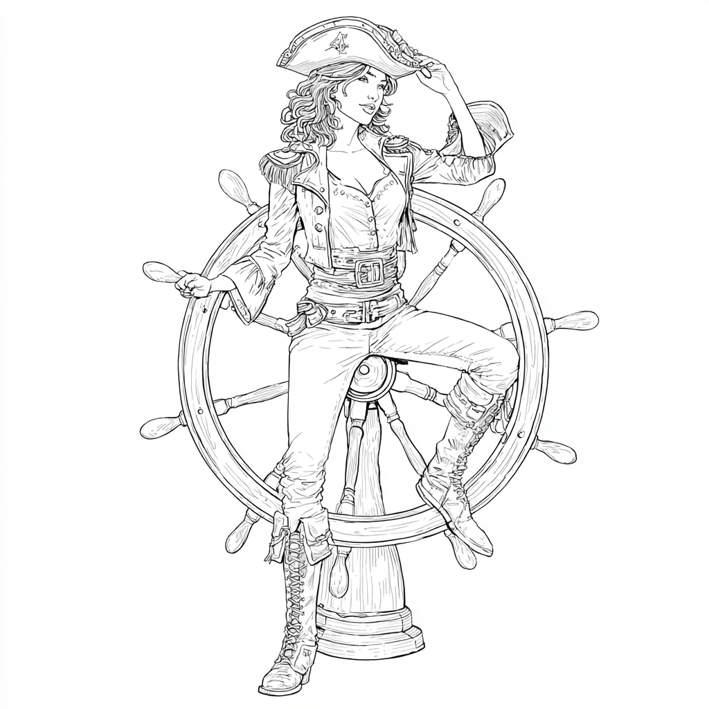 Pirate coloring page – Female Pirate Captain Girl Pirate At Sh