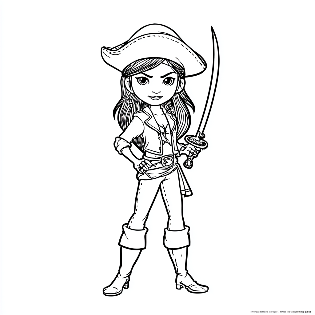 Pirate coloring page – Female Pirate Confident Girl Pirate Wit