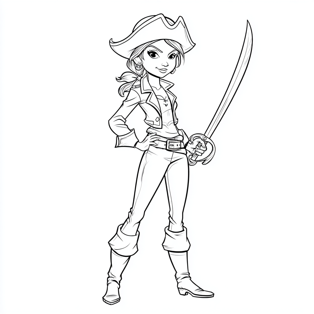 Pirate coloring page – Female Pirate Confident Girl Pirate Wit