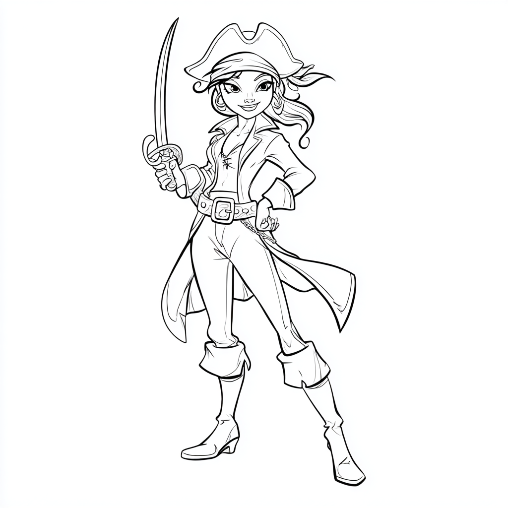Pirate coloring page – Female Pirate Confident Girl Pirate Wit