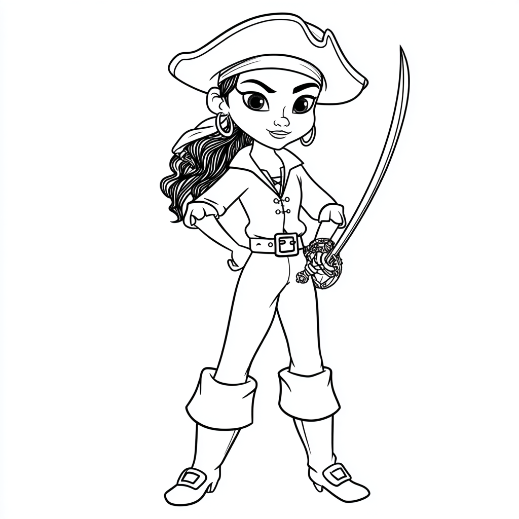 Pirate coloring page – Female Pirate Confident Girl Pirate Wit
