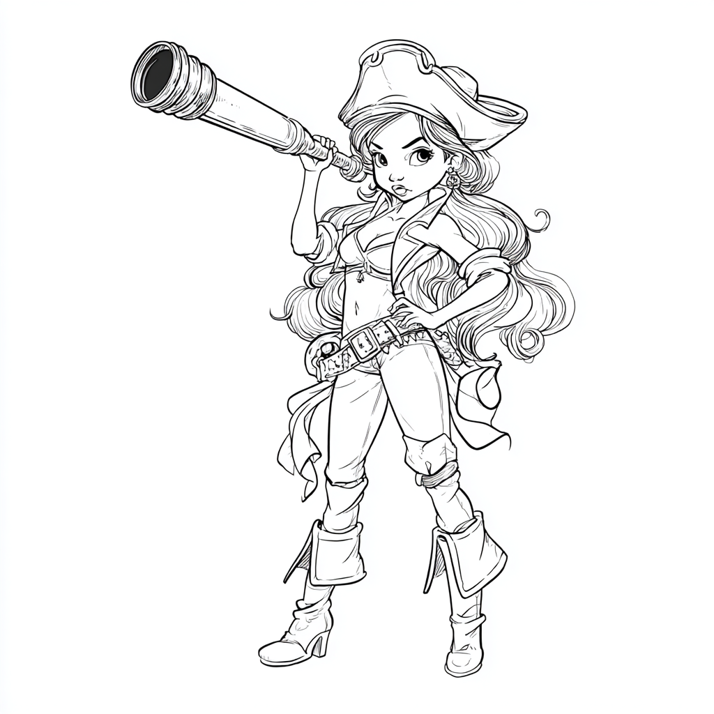 Pirate coloring page – Pirate Girl Adventurer Female Pirate Wi