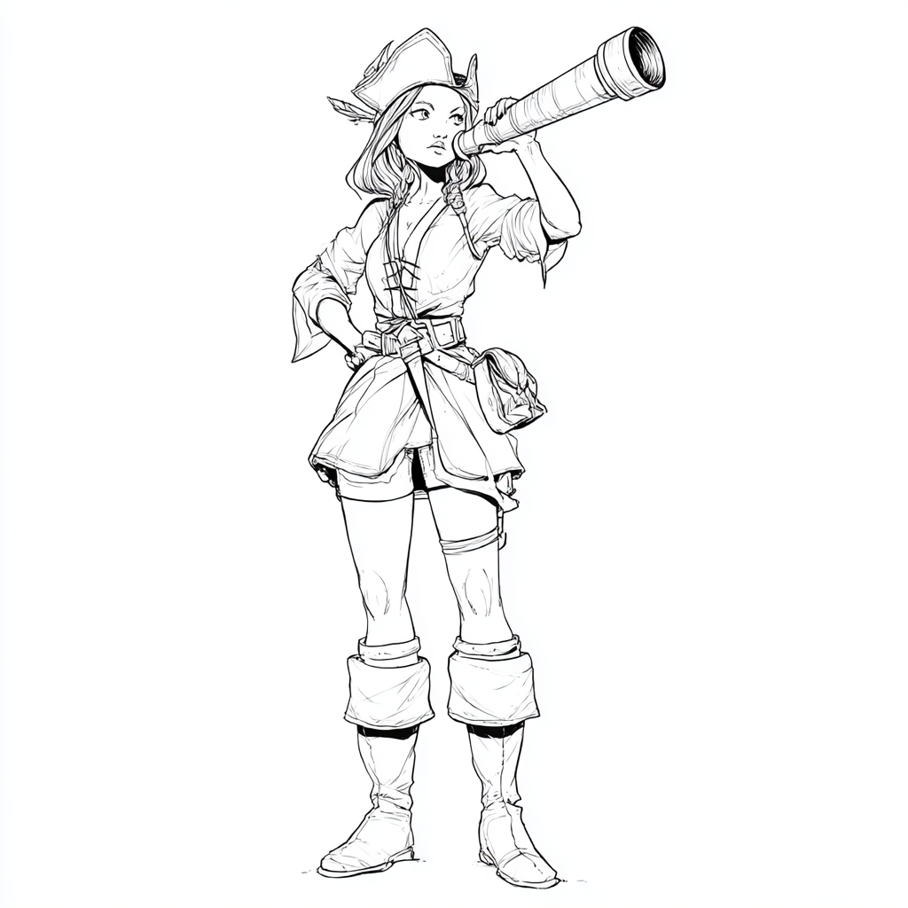 Pirate coloring page – Pirate Girl Adventurer Female Pirate Wi