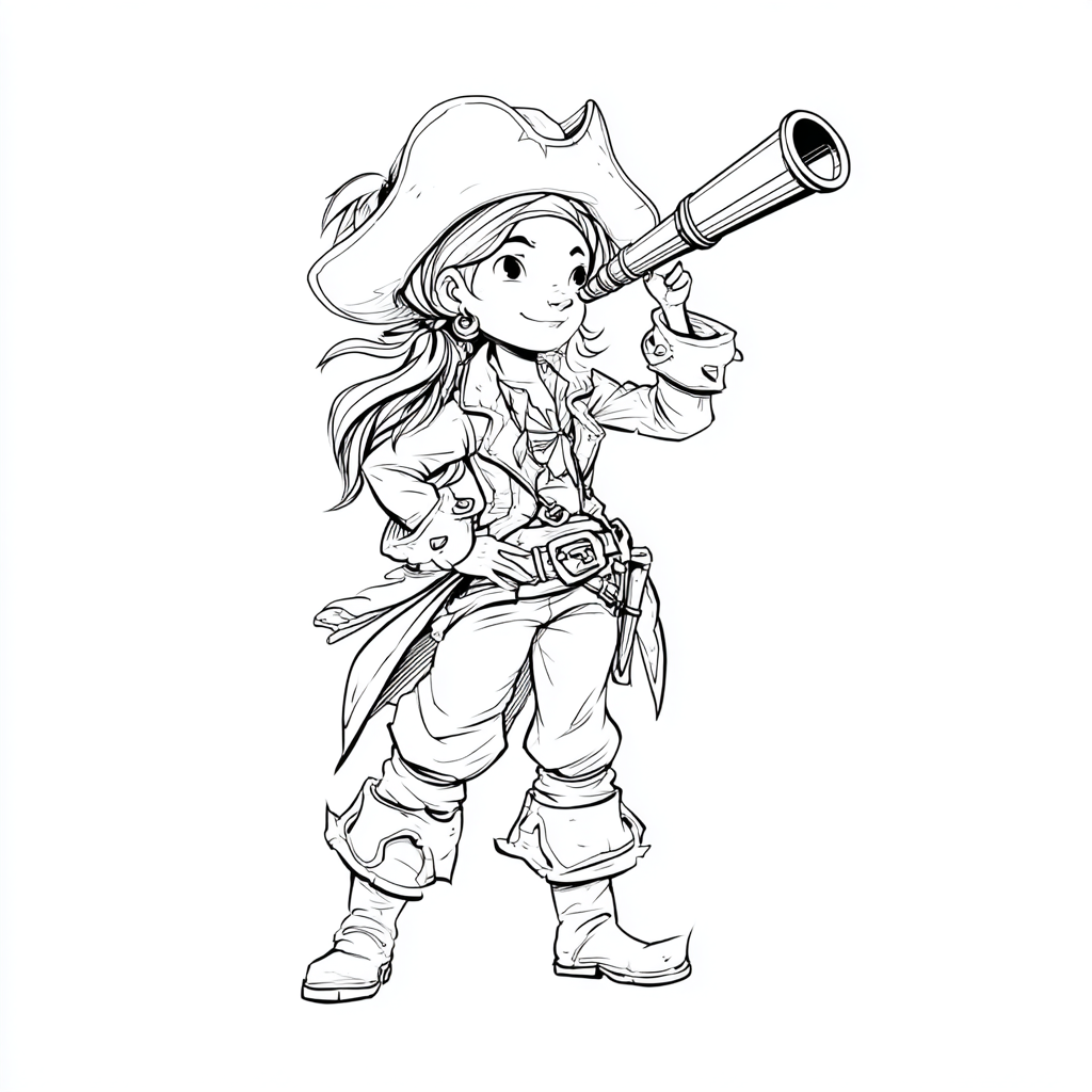 Pirate coloring page – Pirate Girl Adventurer Female Pirate Wi