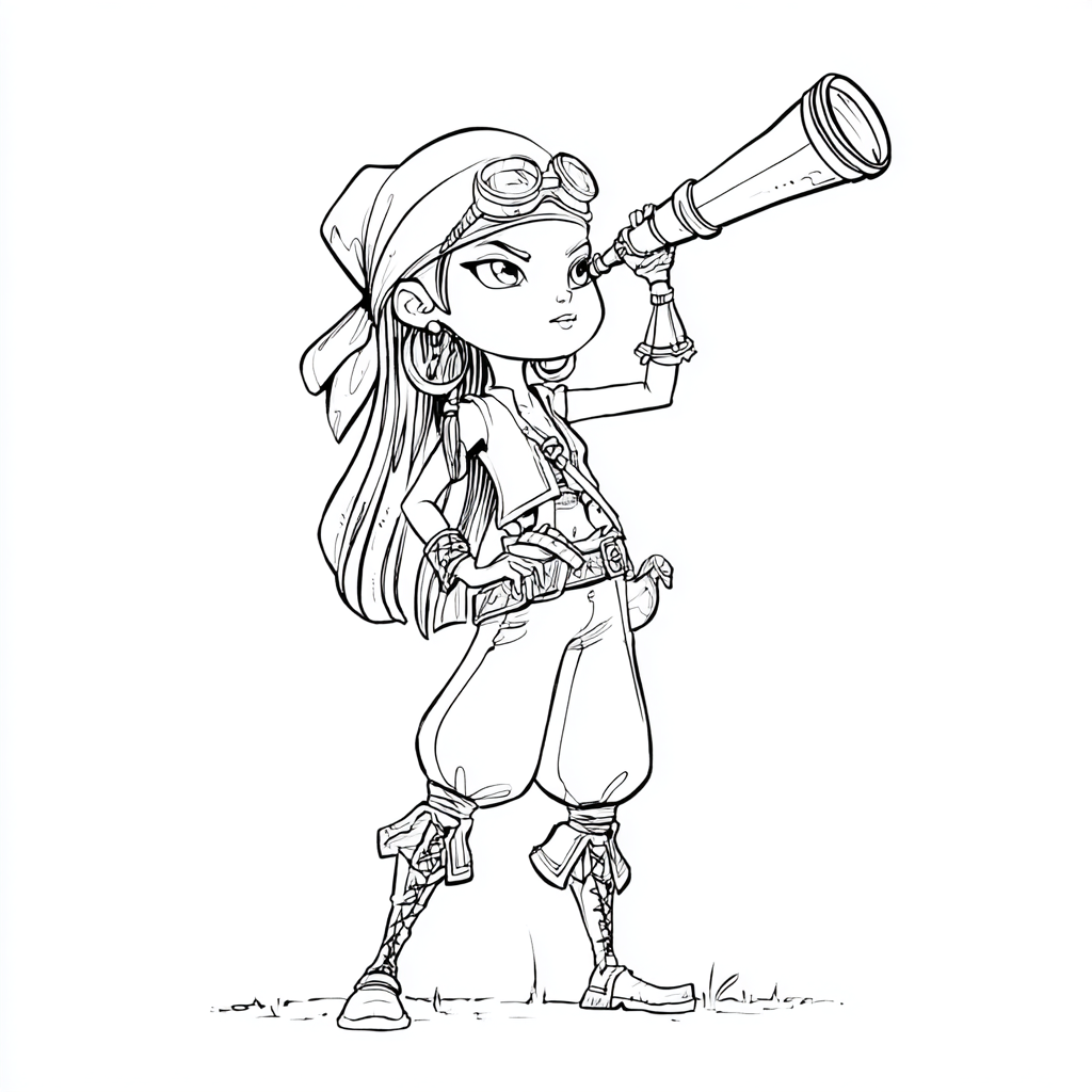 Pirate coloring page – Pirate Girl Adventurer Female Pirate Wi