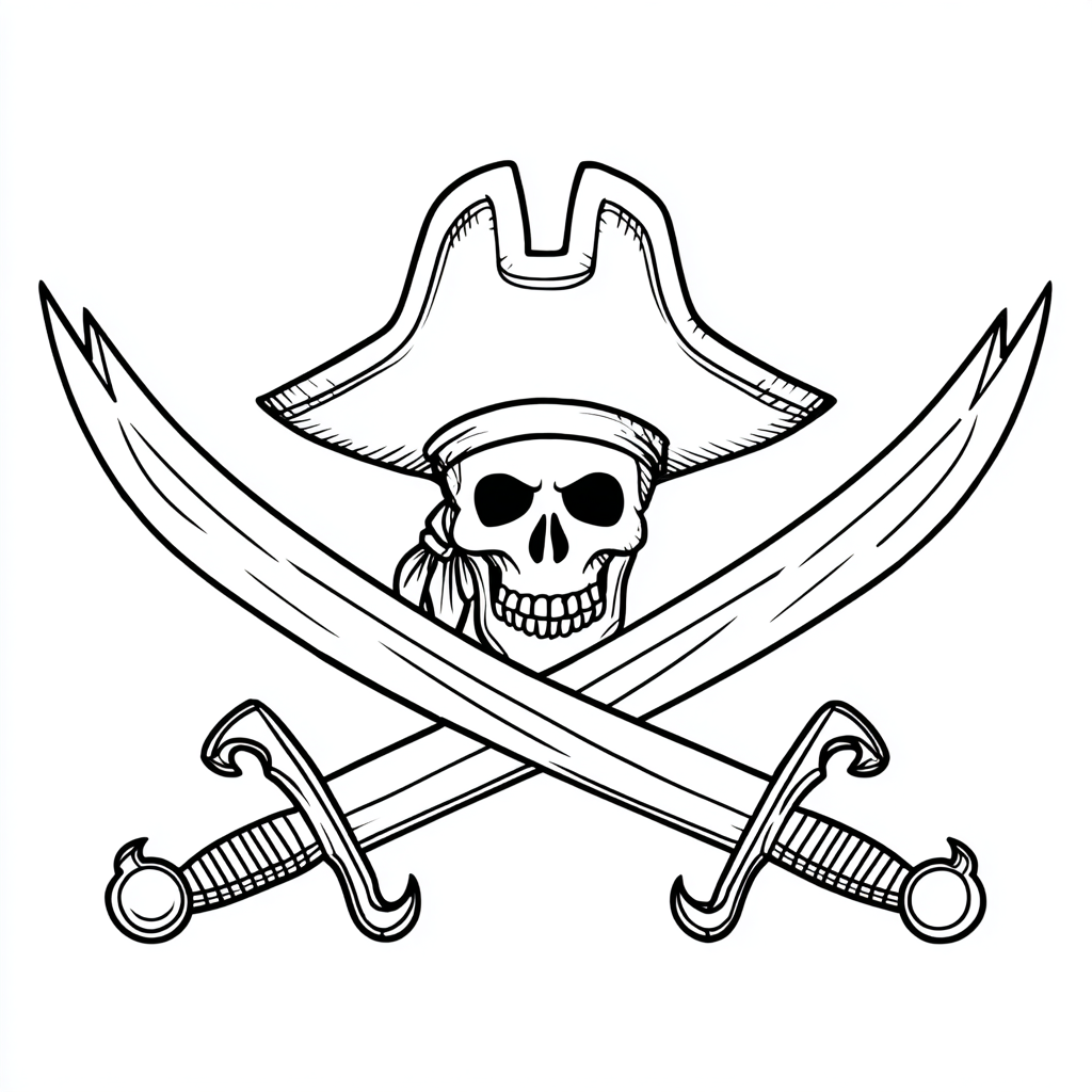 Pirate coloring page – Pirate Hat And Swords Simple Outline Of