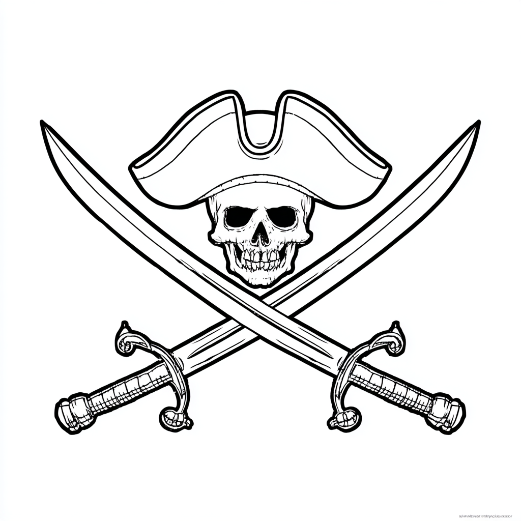Pirate coloring page – Pirate Hat And Swords Simple Outline Of