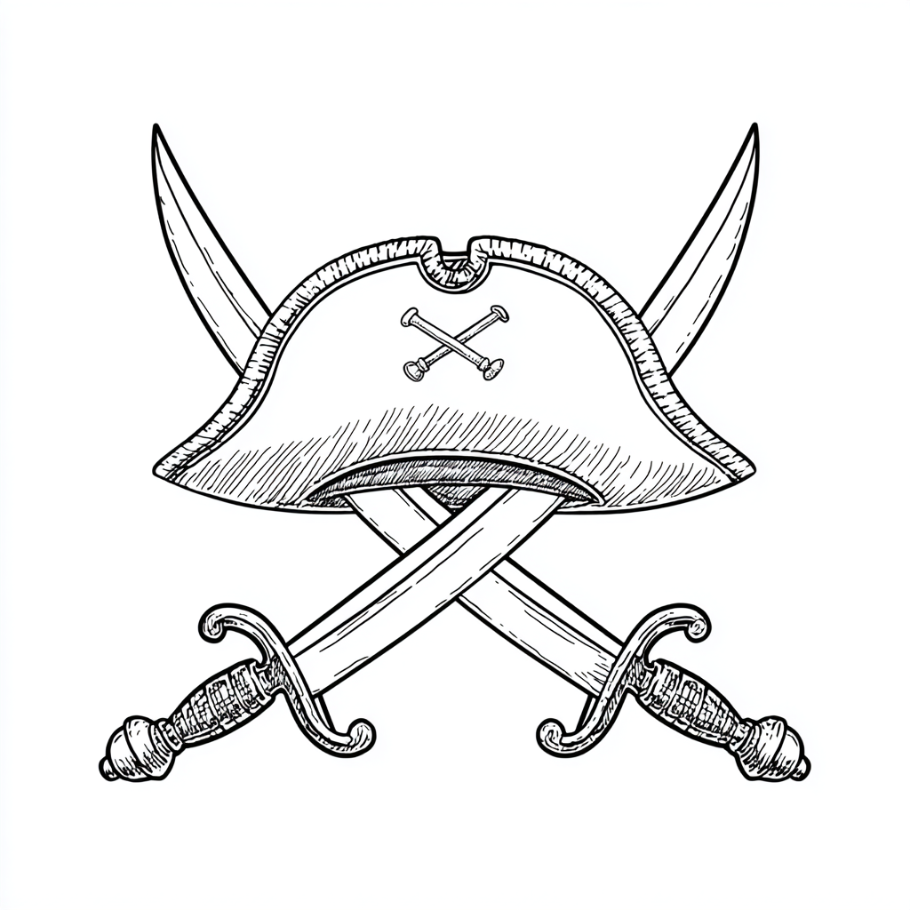 Pirate coloring page – Pirate Hat And Swords Simple Outline Of