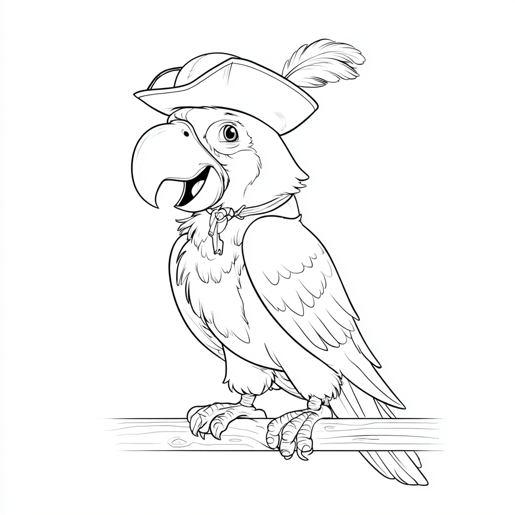 Pirate coloring page – Pirate Parrot Colouring Simple Line Art