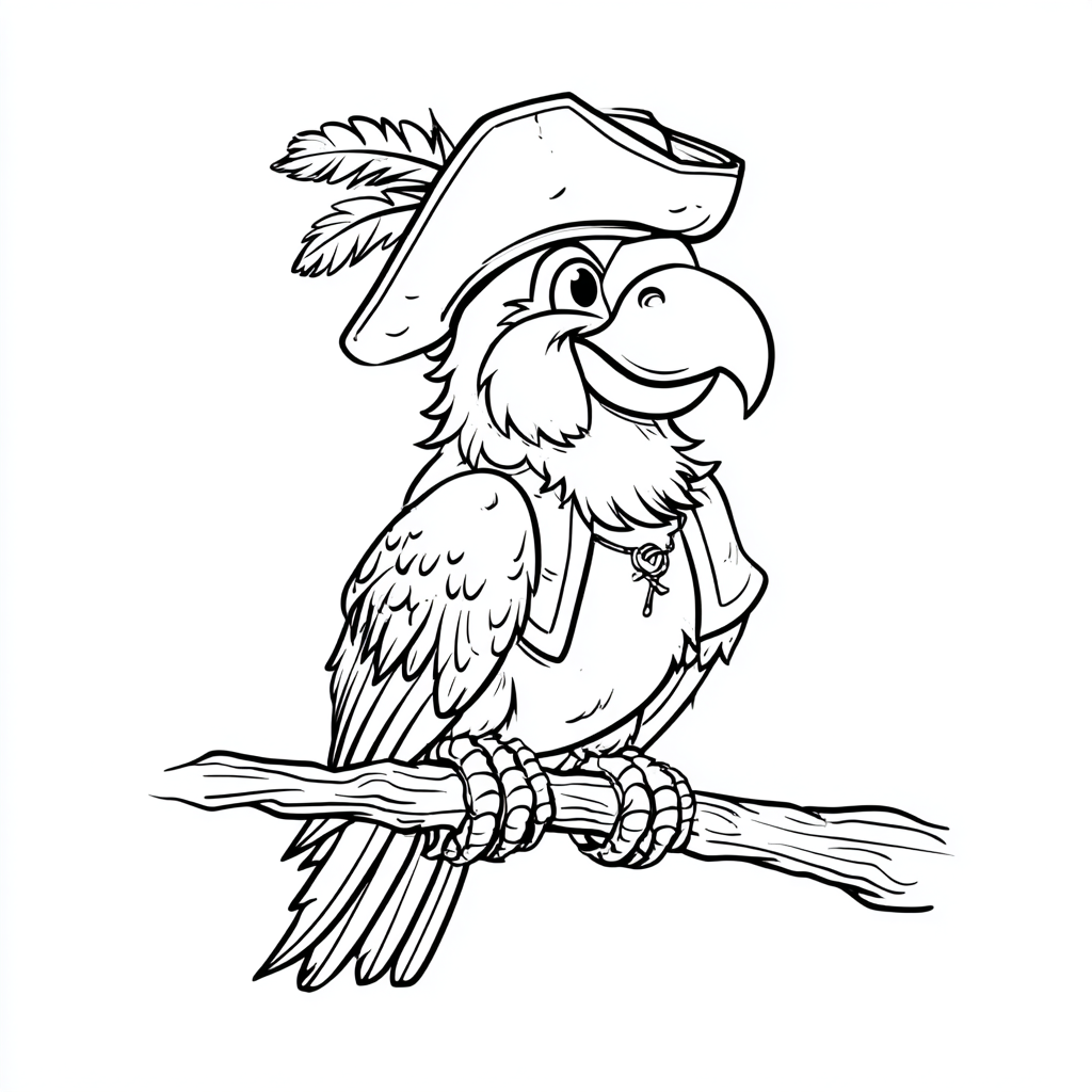 Pirate coloring page – Pirate Parrot Colouring Simple Line Art