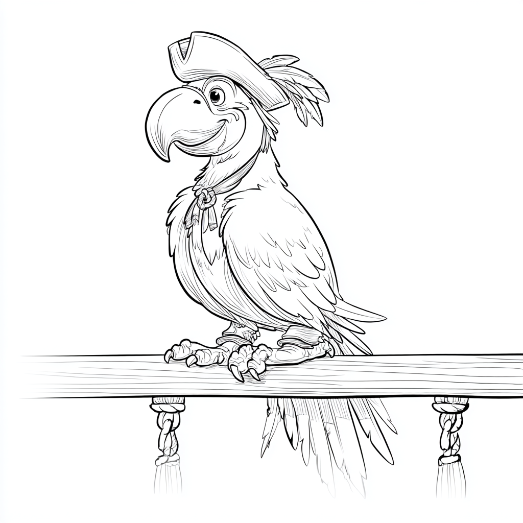 Pirate coloring page – Pirate Parrot Colouring Simple Line Art