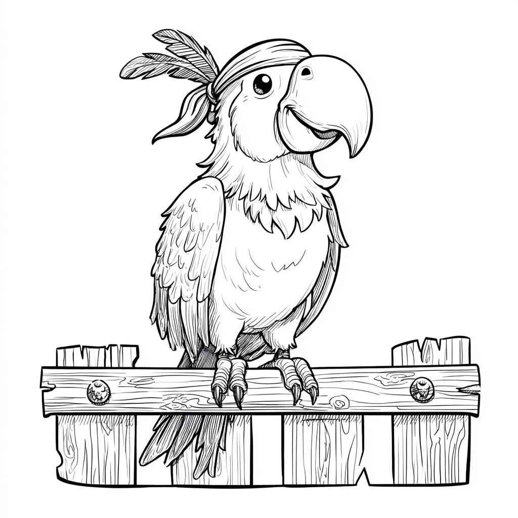 Pirate coloring page – Pirate Parrot Colouring Simple Line Art