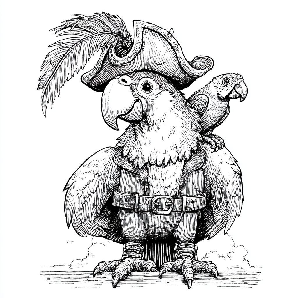 Pirate coloring page – Pirate Parrot On Shoulder Parrot Perche