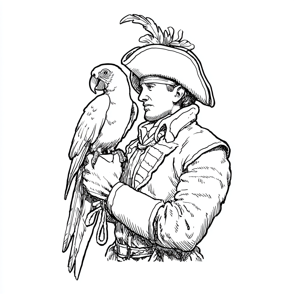 Pirate coloring page – Pirate Parrot On Shoulder Parrot Perche