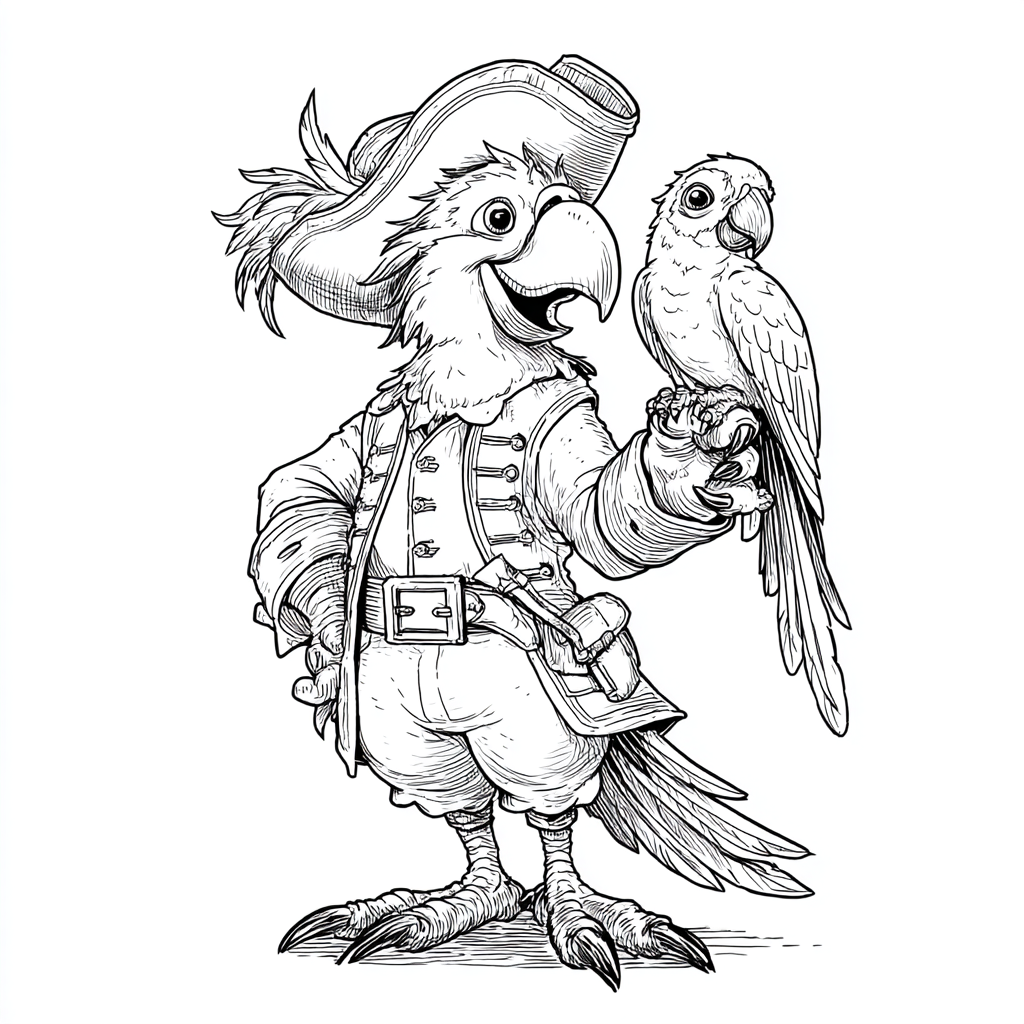 Pirate coloring page – Pirate Parrot On Shoulder Parrot Perche