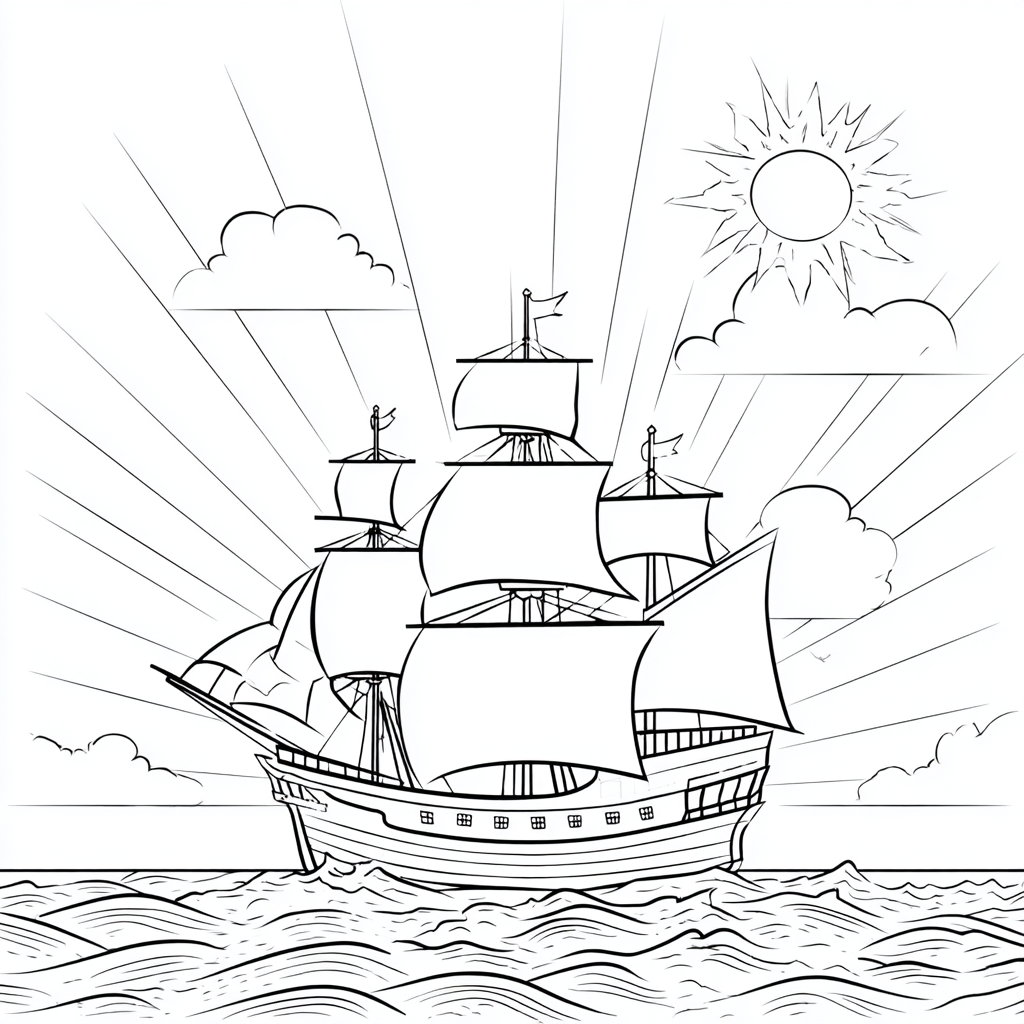 Pirate coloring page – Pirate Ship At Sea Simple Ship Silhouet