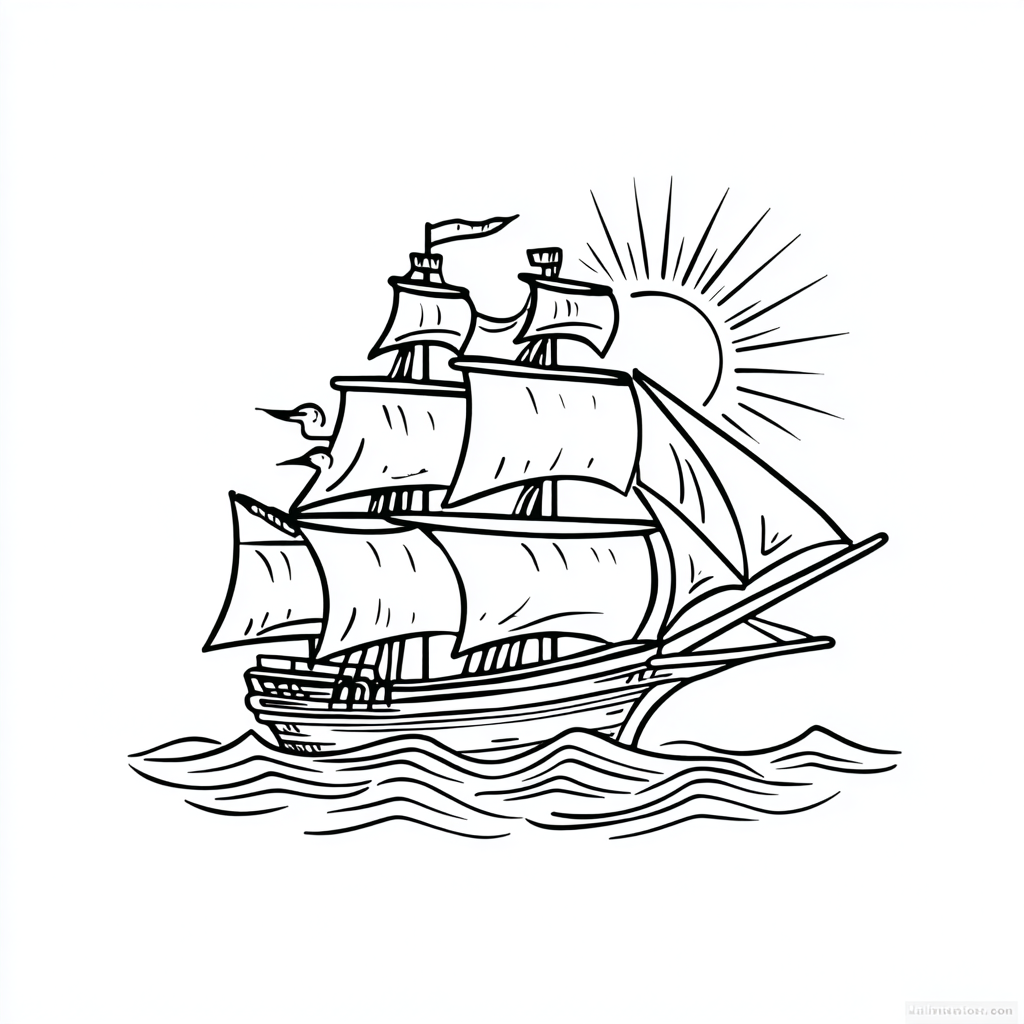 Pirate coloring page – Pirate Ship At Sea Simple Ship Silhouet