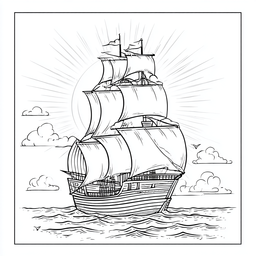 Pirate coloring page – Pirate Ship At Sea Simple Ship Silhouet