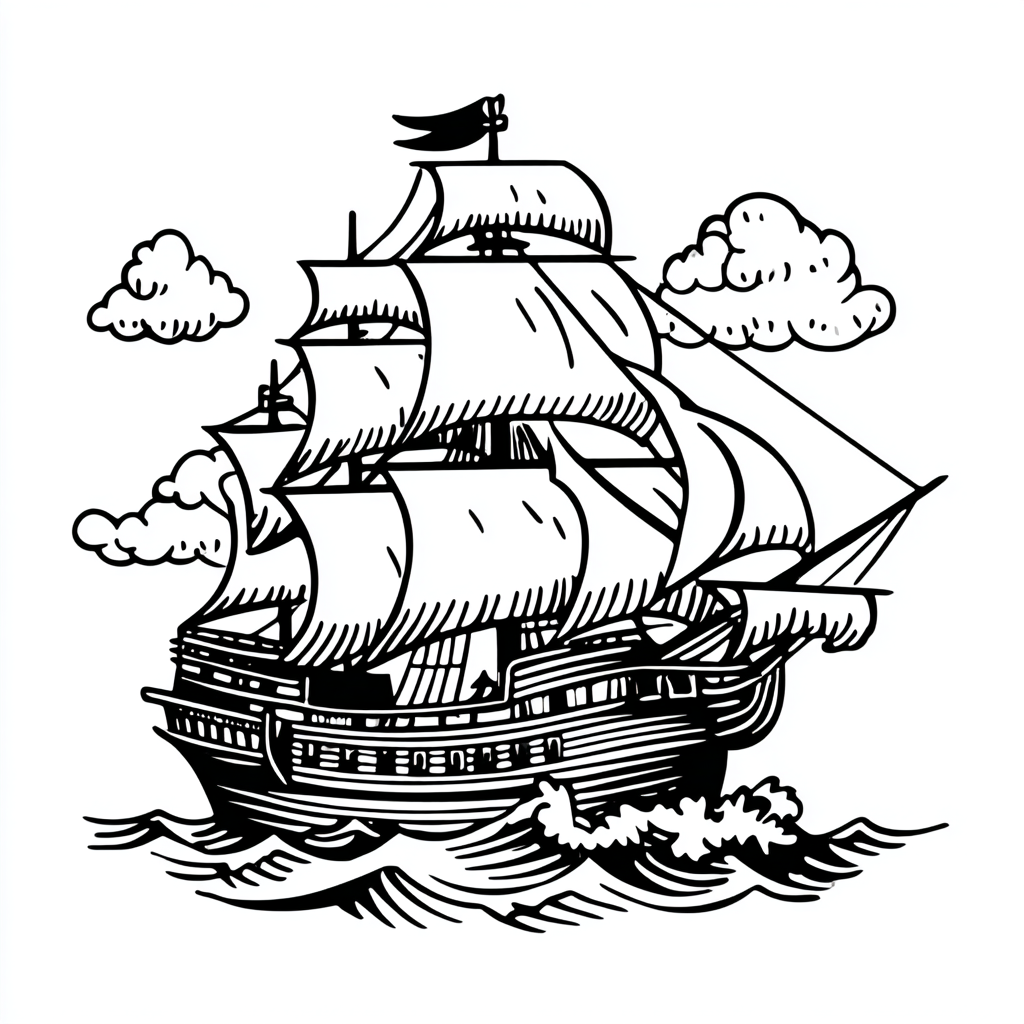 Pirate coloring page – Pirate Ship At Sea Simple Ship Silhouet
