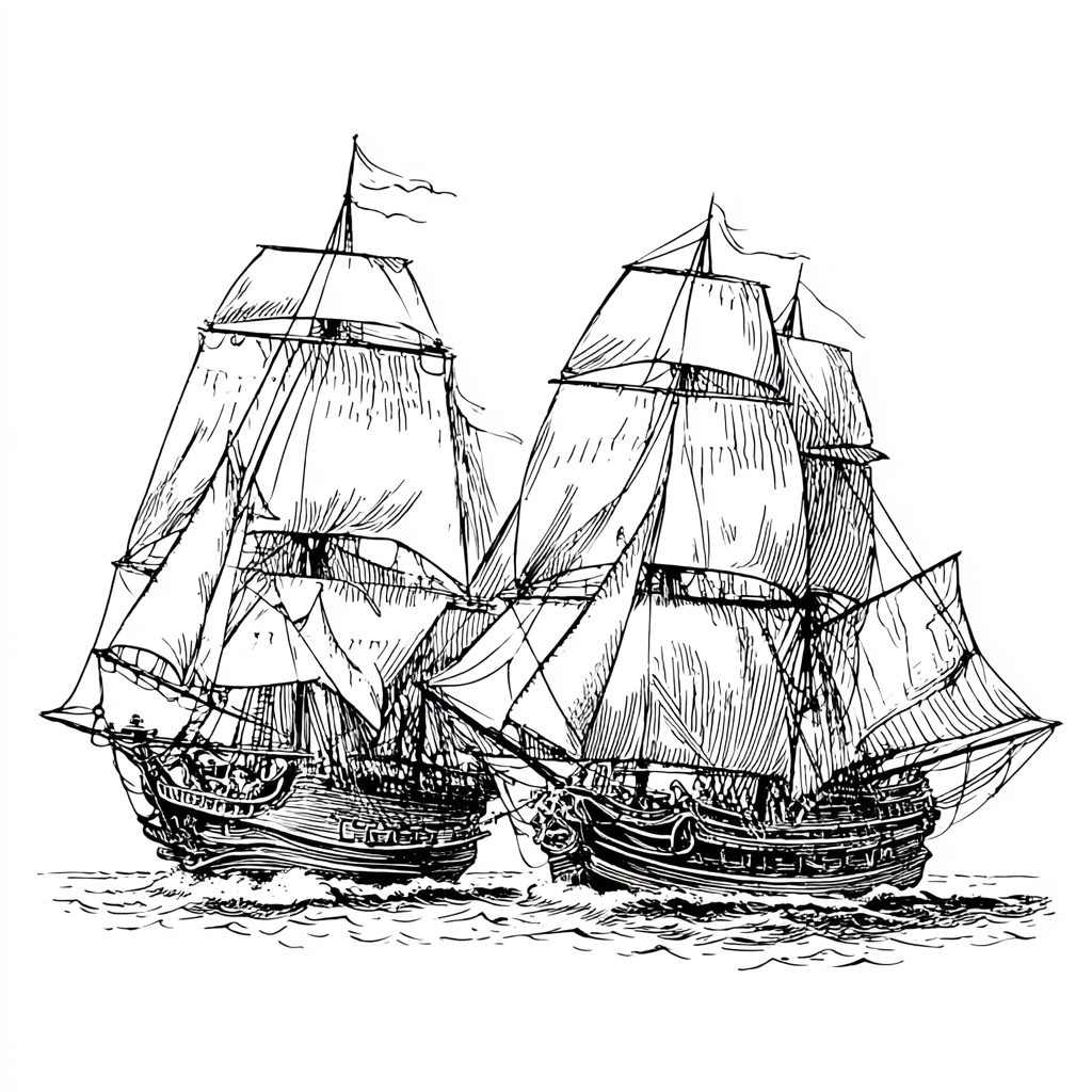 Pirate coloring page – Pirate Ship Battle Simplified Ship Vs.