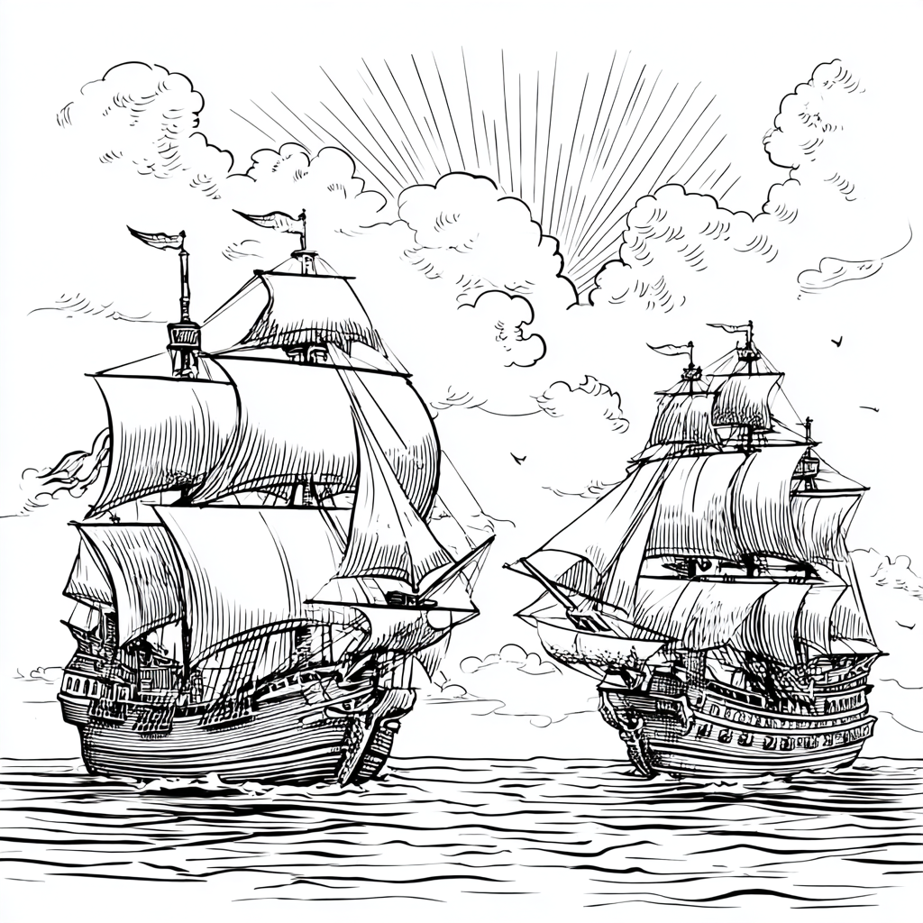Pirate coloring page – Pirate Ship Battle Simplified Ship Vs.