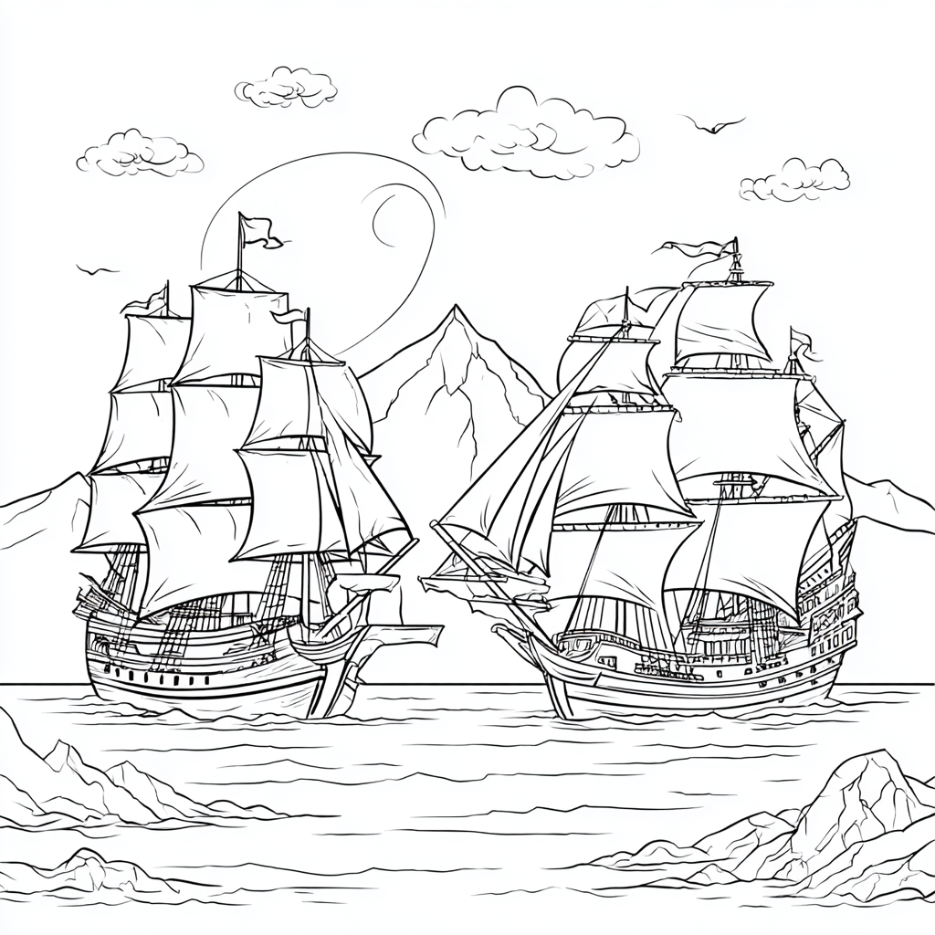 Pirate coloring page – Pirate Ship Battle Simplified Ship Vs.