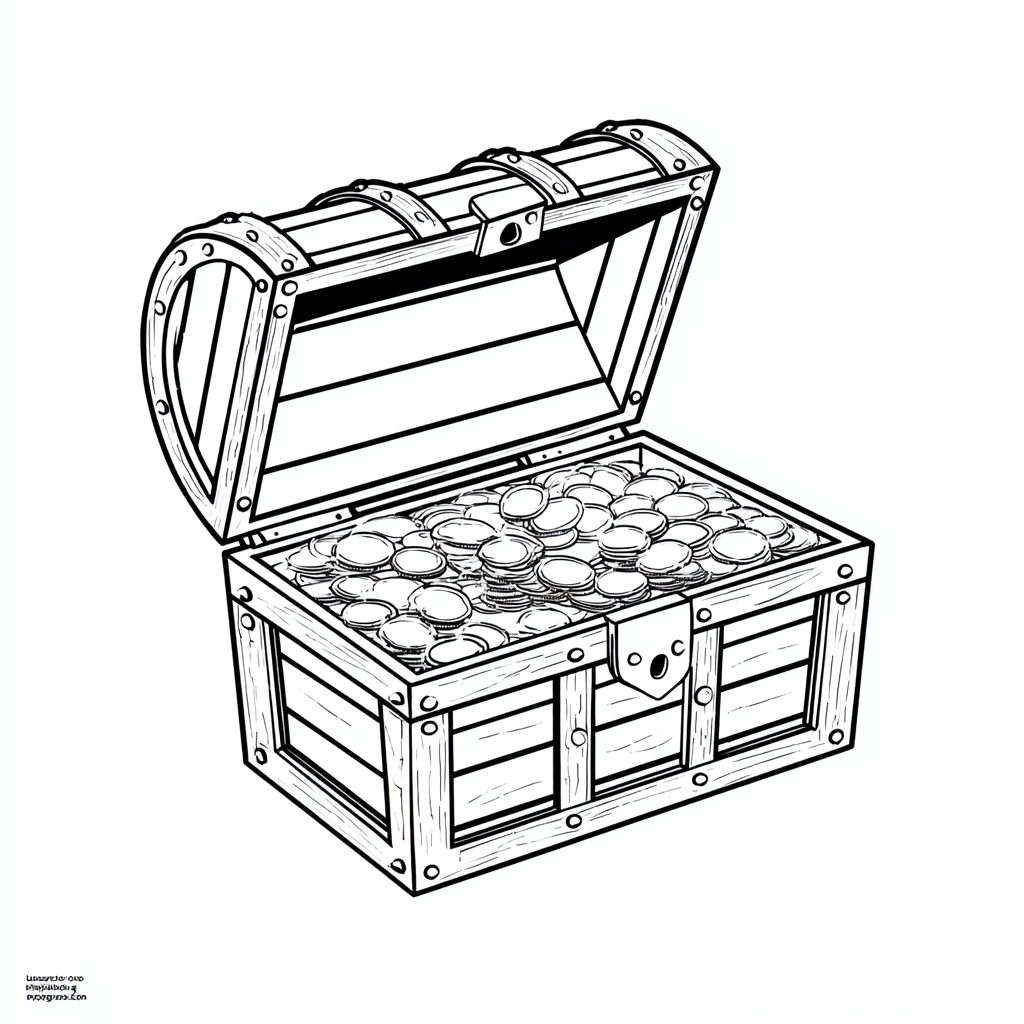 Pirate coloring page – Treasure Chest Open Chest With Coins An