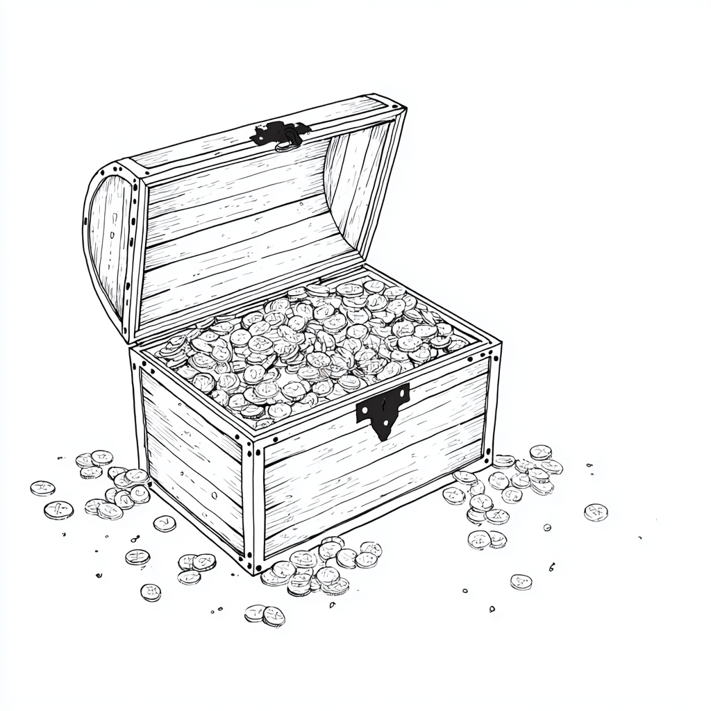 Pirate coloring page – Treasure Chest Open Chest With Coins An