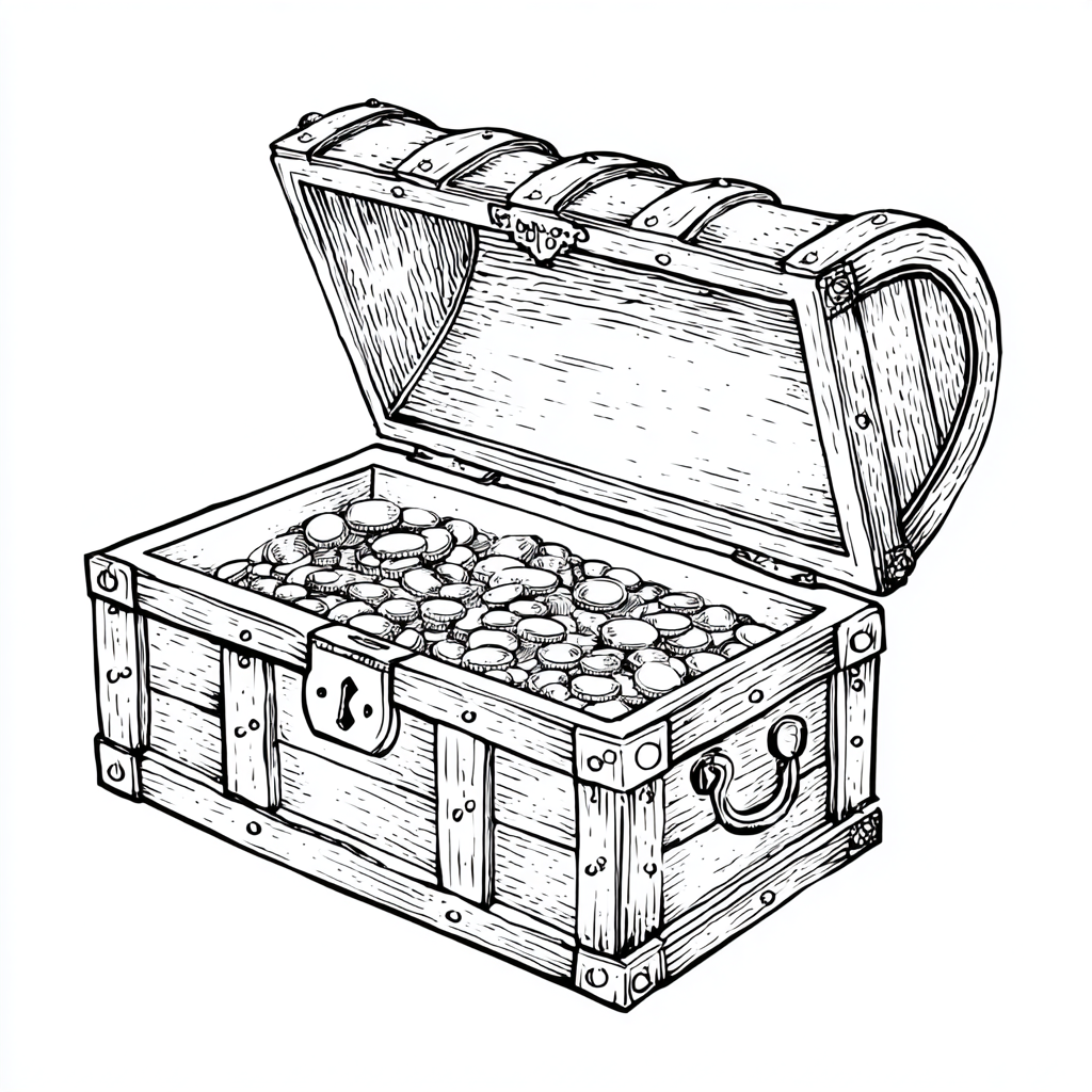 Pirate coloring page – Treasure Chest Open Chest With Coins An