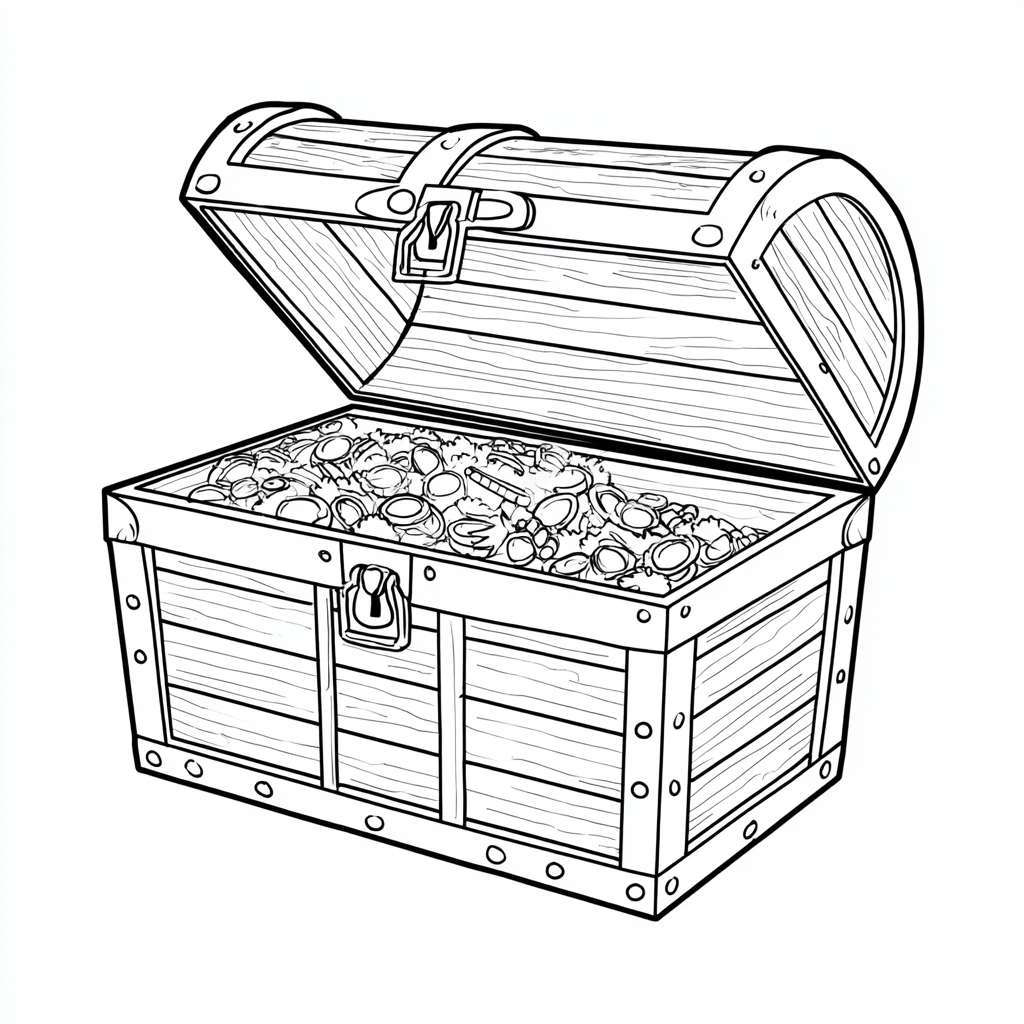 Pirate coloring page – Treasure Chest Open Chest With Coins An