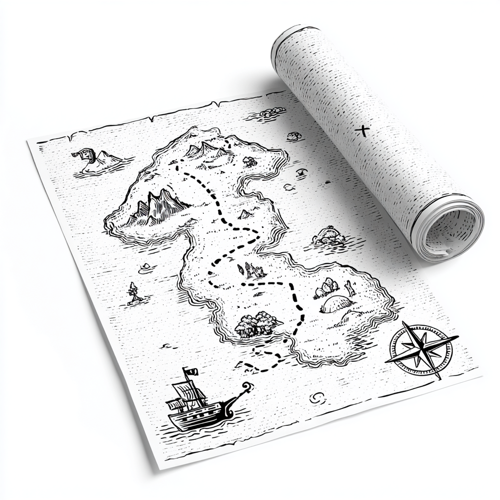 Pirate coloring page – Treasure Hunt Map Rolled Map With Dotte