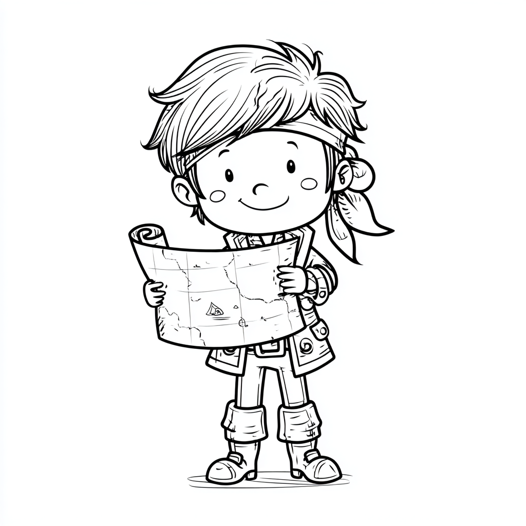 Pirate coloring page – Treasure Hunt Pirate Boy Holding A Trea