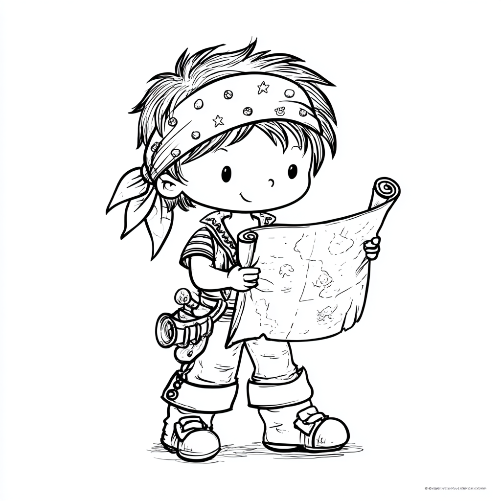 Pirate coloring page – Treasure Hunt Pirate Boy Holding A Trea