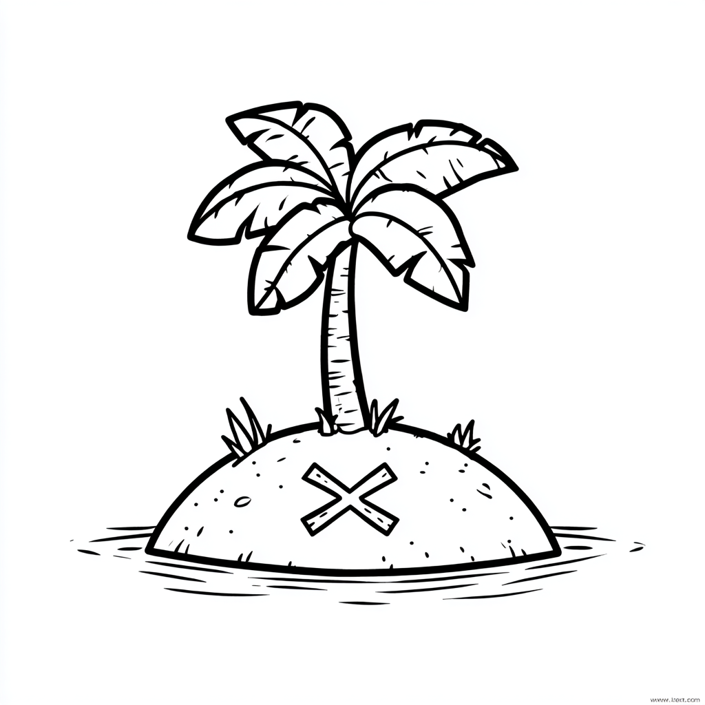 Pirate coloring page – Treasure Island Simple Island With Palm